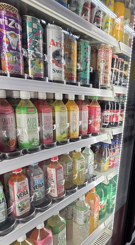 Colorful display of Mexican sodas and drinks