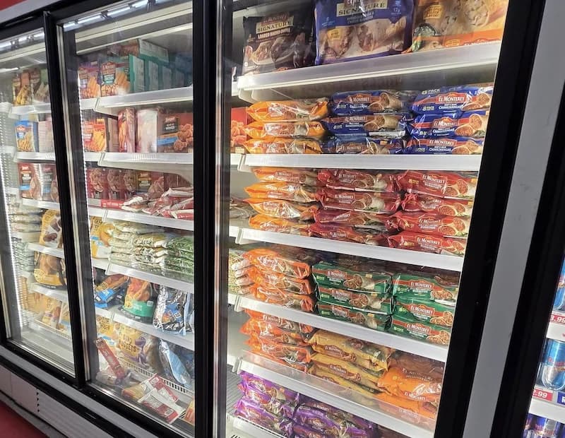 Frozen food section with traditional options